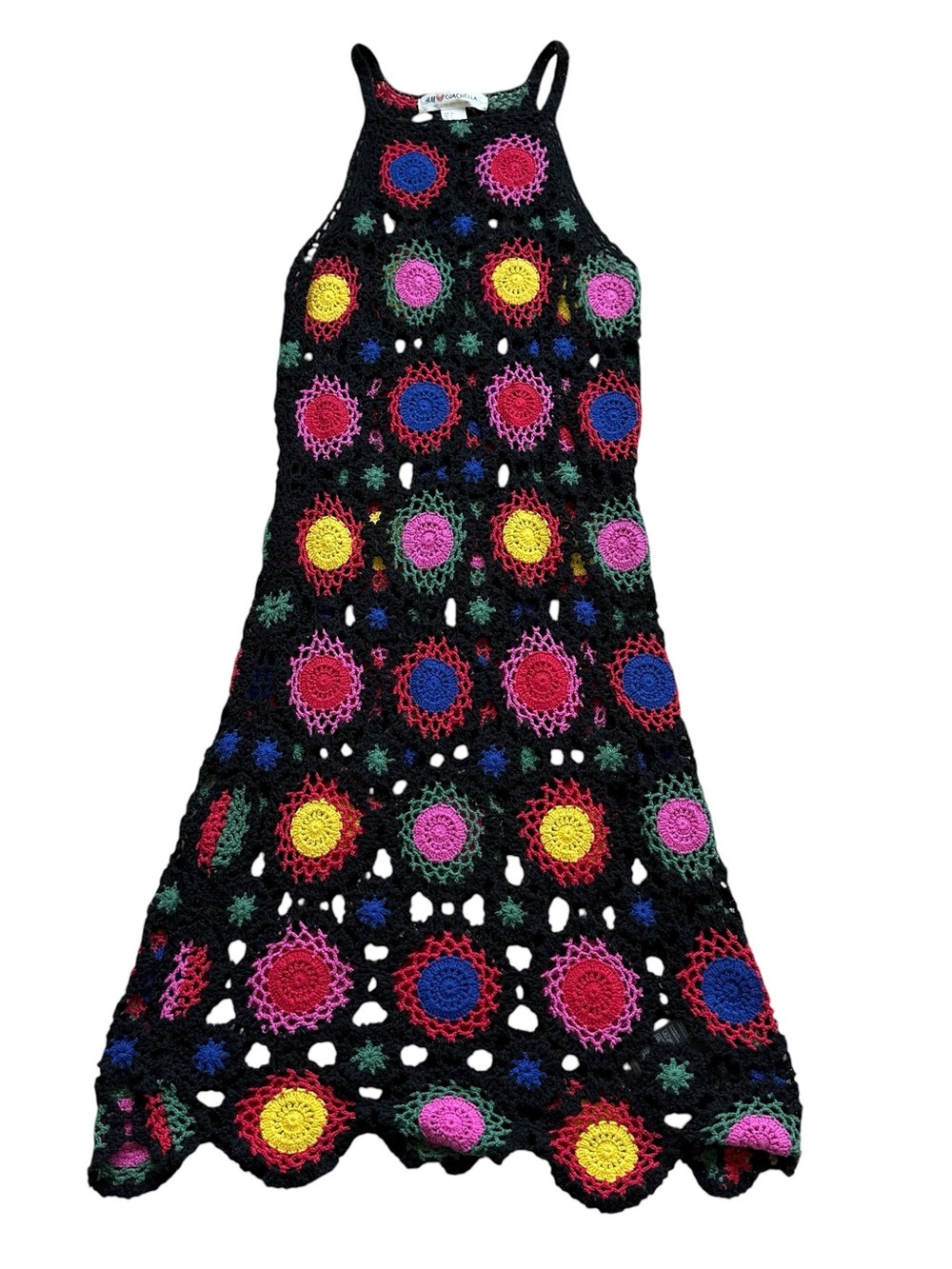 H&M Coachella Crochet Mini Dress Boho Festival Ibiza Granny Square Colorful Sz 6 - Picture 3 of 11